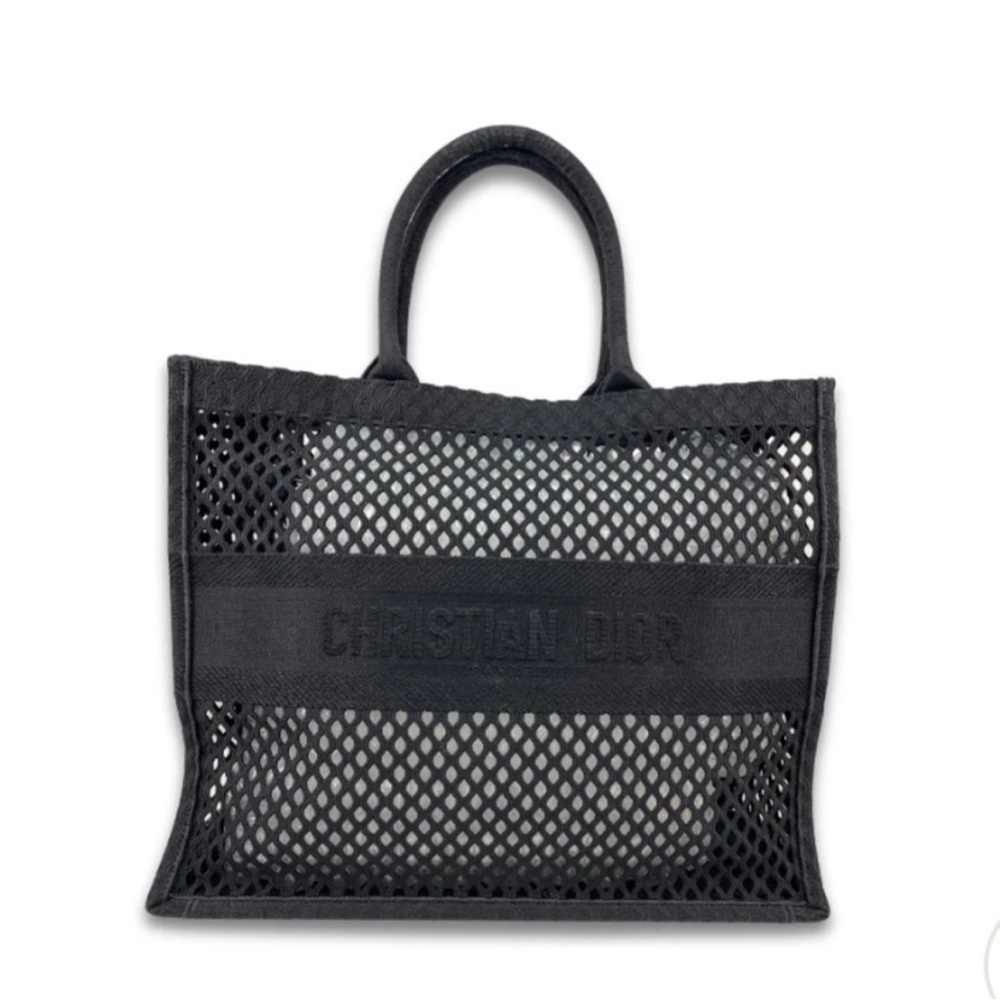 Christian Dior Large Book Canvas Black Mesh Tote RARE